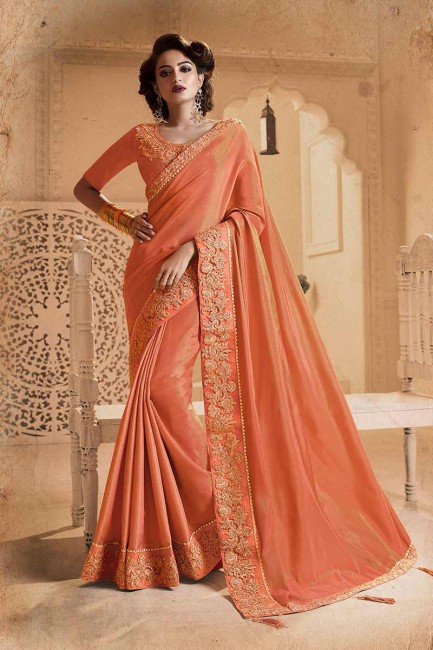 Stylish Peach Fancy Silk saree