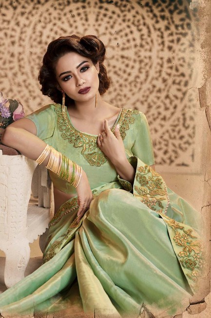 Appealing Light Green Fancy Silk saree