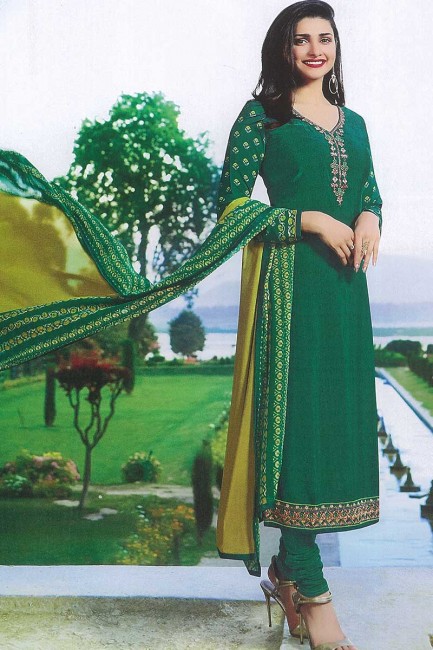 Traditional Green Crepe Churidar Suit