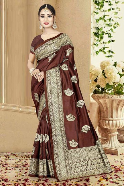 Brown Art Silk saree