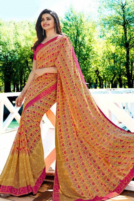 Indian Ethnic Yellow Georgette saree