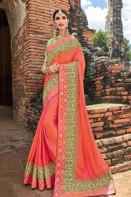 Stylish Orange Art Silk saree