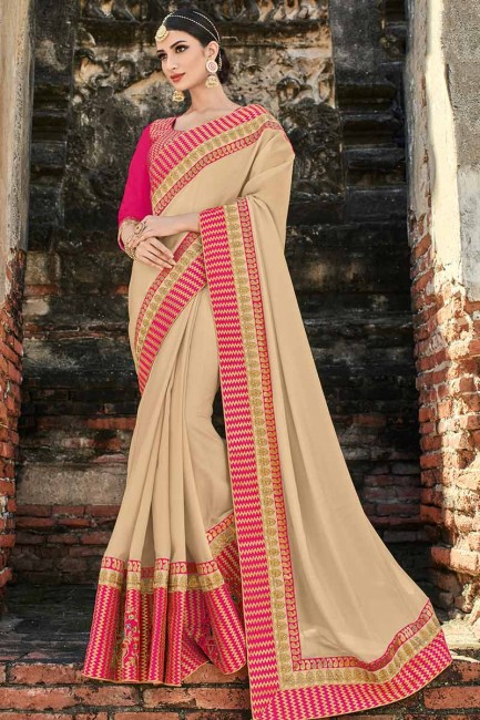 Contemporary Beige Satin Silk saree