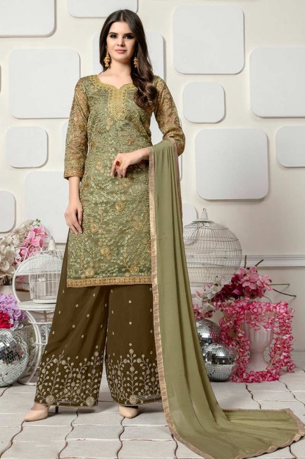 Olive Green Orgenza Palazzo Suit