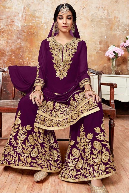 Luring Purple Georgette Palazzo Suit