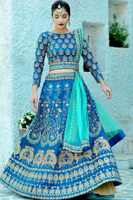 Ethinc Blue Art Silk Lehenga Choli