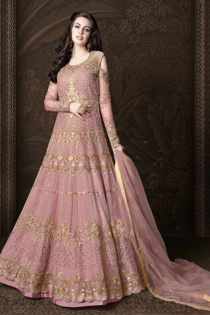 Light Pink Net Anarkali Suit