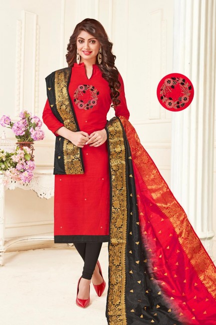 Appealing Red South Cotton Churidar Suit
