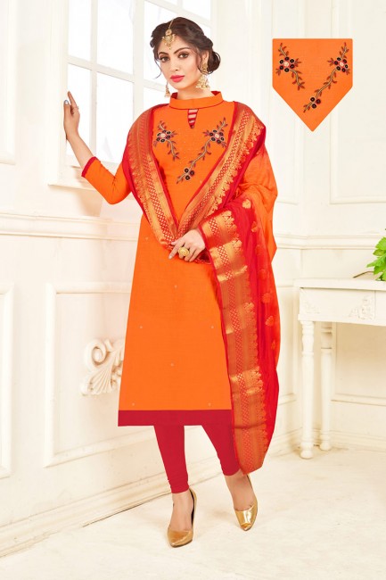 Beautiful Orange South Cotton Churidar Suit
