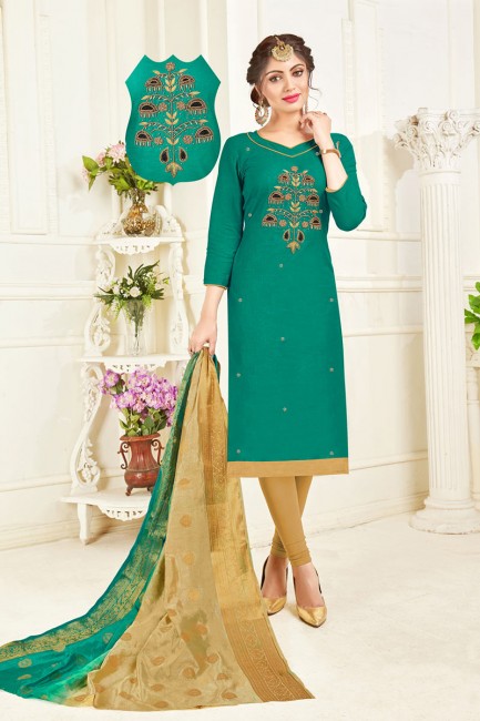 Appealing Sea Green South Cotton Churidar Suit