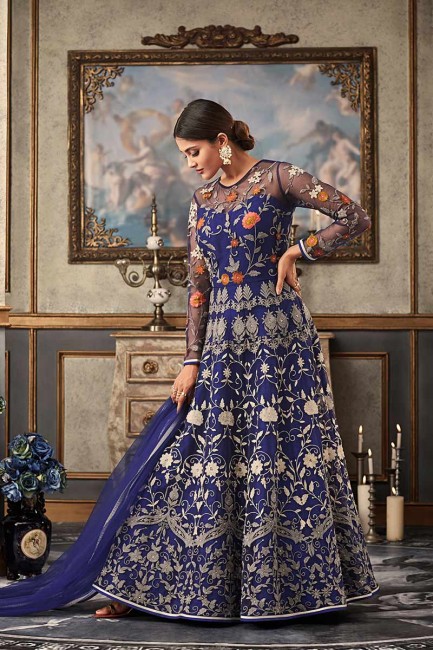 Royal Blue Net Anarkali Suit