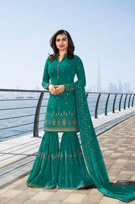 Exquisite Turquoise Blue Georgette Palazzo Suit