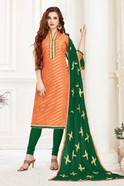 Glorious Orange Jacquard Silk Churidar Suit