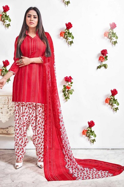 Red Crepe Patiala Suit