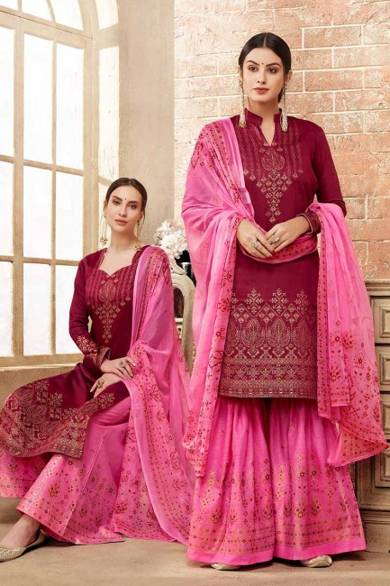 Luring Magenta Pink Art Silk Palazzo Suit