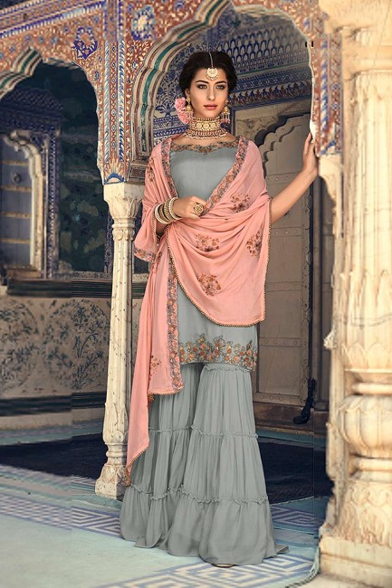 Beautiful Grey Georgette Palazzo Suit