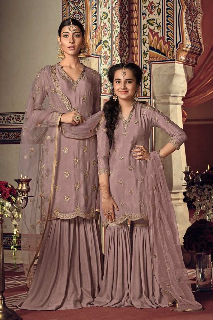 Stunning Mauve Georgette Palazzo Suit