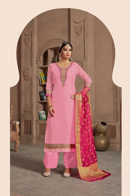 Latest Ethnic Pink Satin Georgette Palazzo Suit