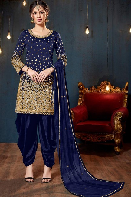 Royal Blue Tafeta Art Silk Punjabi Suit