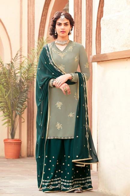 Alluring Pastel Green Georgette Palazzo Suit
