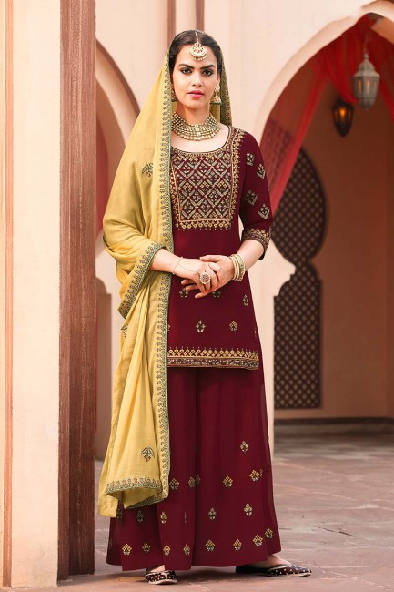 Indian Ethnic Maroon Georgette Palazzo Suit