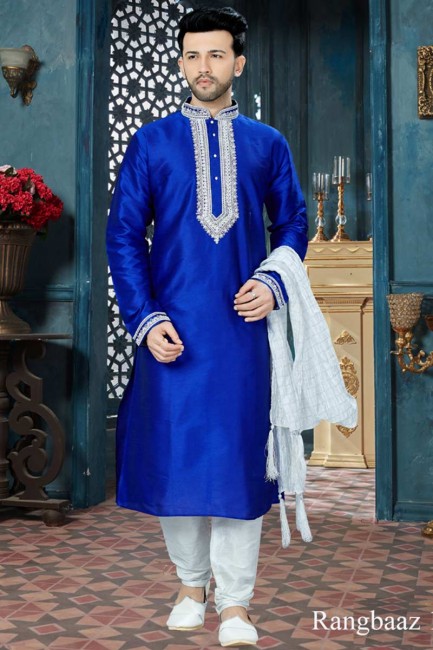 Opulent Royal Blue Art Dupion Ethnic Wear Kurta Kurta Pajama
