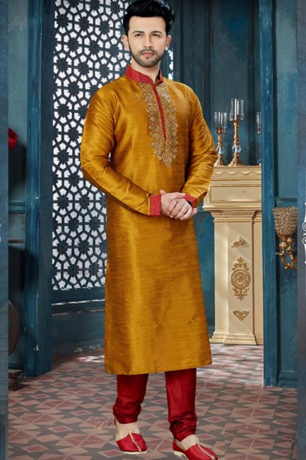 Mustard Banglore Silk Ethnic Wear Kurta Kurta Pajama