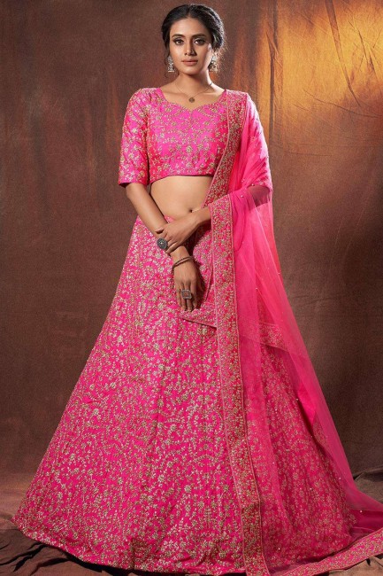 Pink Art silk Wedding Lehenga Choli