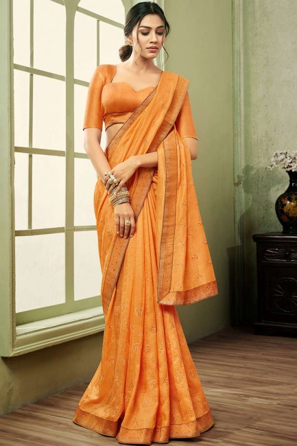 Embroidered Saree in Yellow Art Silk