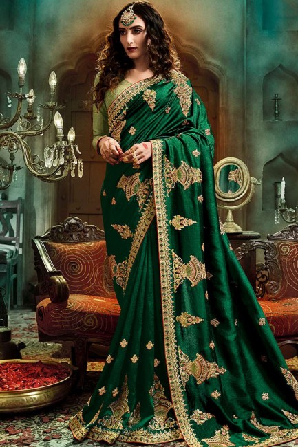 Appealing Art Silk Green Saree in Embroidered