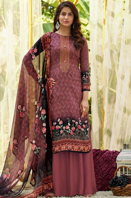 Burgundy  Cotton Sharara Suit with Cotton