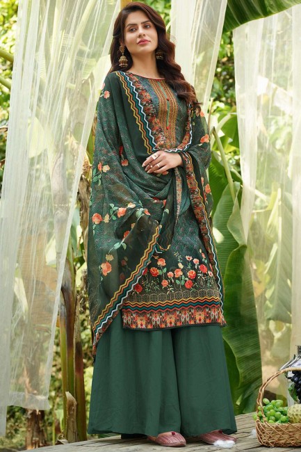 Teal  Cotton Sharara Suit with Cotton