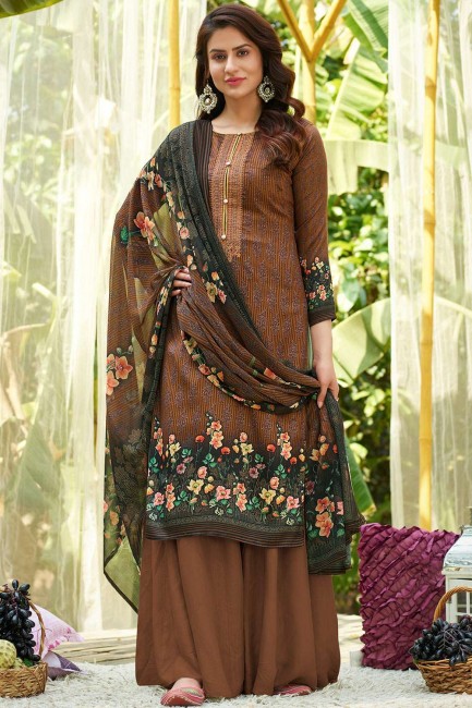 Brown Cotton Cotton Sharara Suit with dupatta