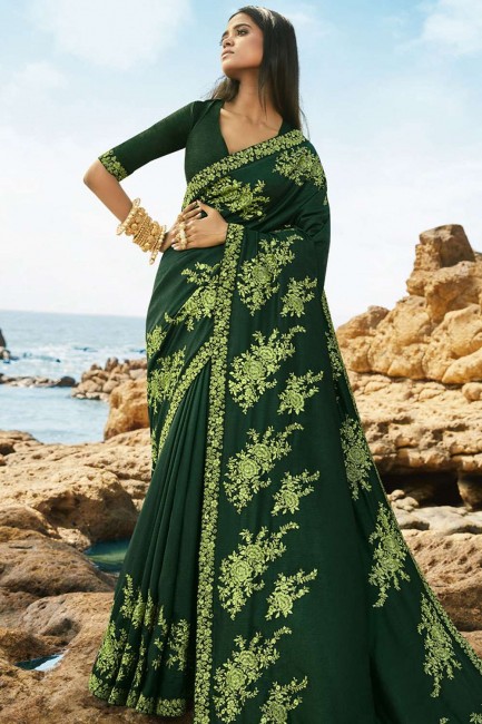 Gorgeous Art Silk Embroidered Green Saree with Blouse