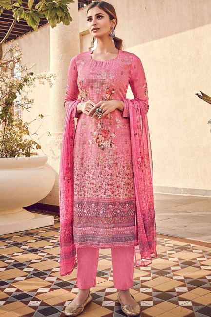 Light Pink Silk Palazzo Suit in Viscose