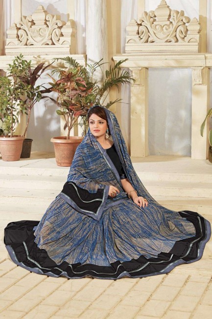 Georgette Saree with Printed in Blue