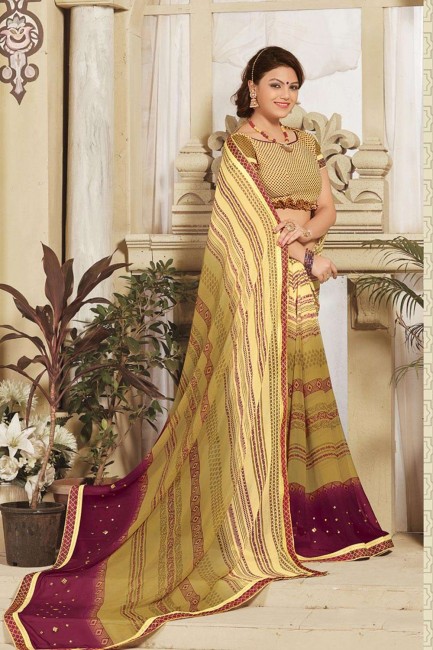Olive Green Georgette Saree with Printed