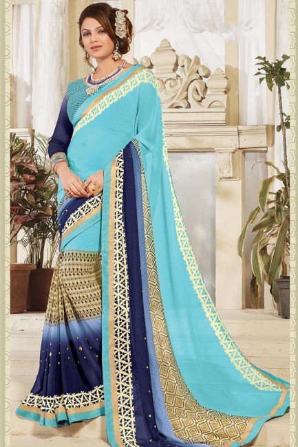 Georgette Saree with Printed in Light Blue
