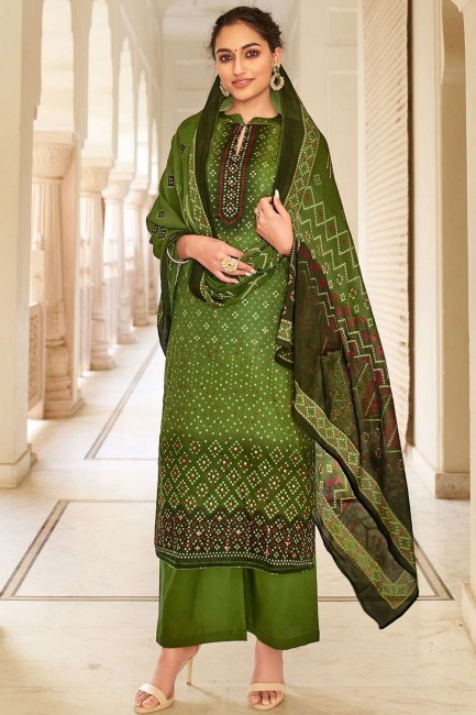 Green Cotton Eid Palazzo Suit in Cotton