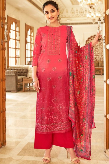 Cotton Eid Palazzo Suit in Pink with Cotton