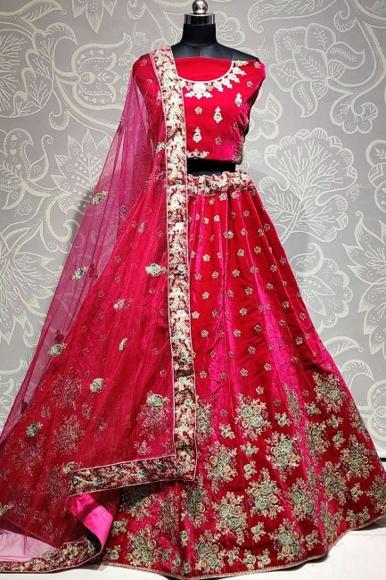 Elegant Rani pink Velvet Wedding Lehenga Choli