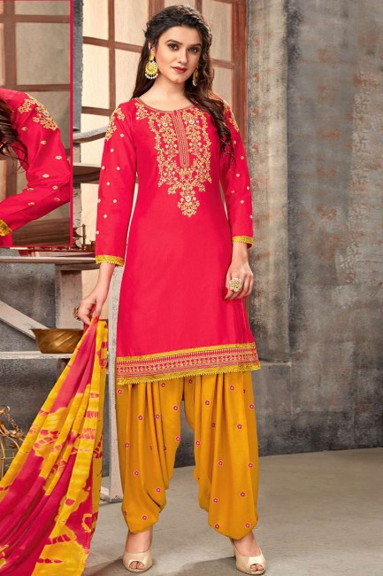 Indian Ethnic Cotton Patiala Suit in Red