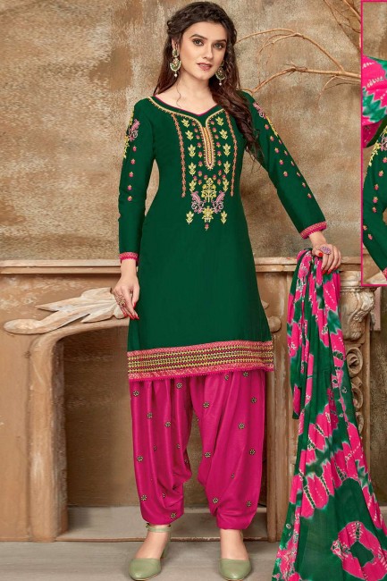 Green Cotton Patiala Suit with Cotton