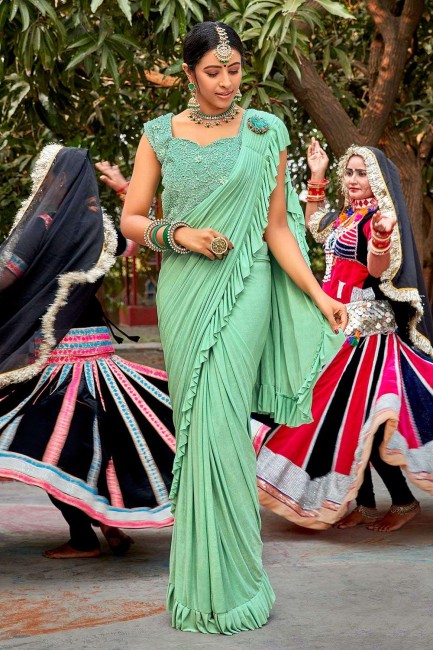 Rama Green Silk Wedding Saree with Sequins