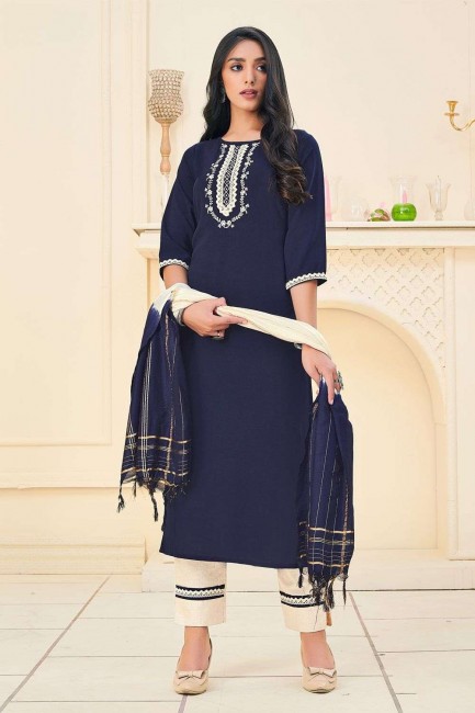 Rayon Rayon Navy Blue Palazzo Suit with dupatta