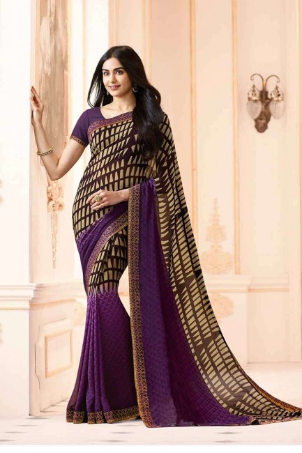 Georgette Saree in Violet with Lace Border