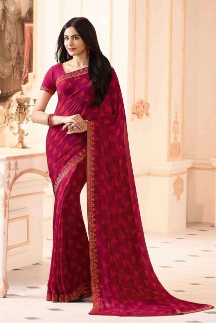 Saree in Rani Pink Georgette with Lace Border