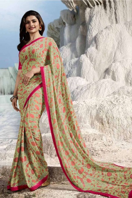 Green Saree in Georgette with 