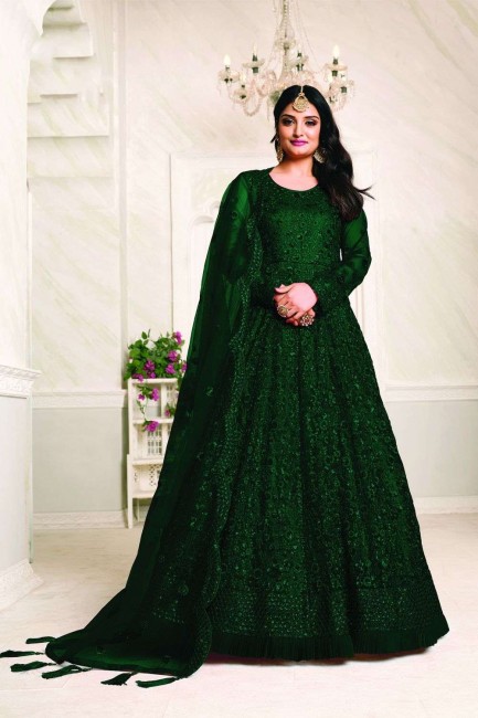 Net Green Eid Anarkali Suit with dupatta