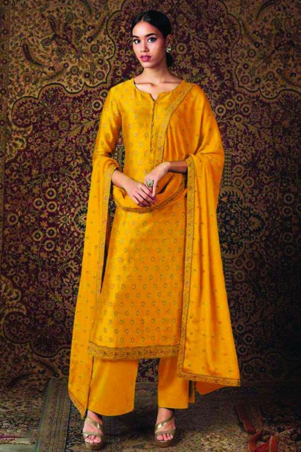 Yellow Silk Palazzo Pant Eid Pakistani Suit